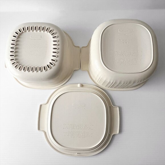 Vintage Rubbermaid Microwave Cookware Set Bacon Tray 3QT Casserole Strainer 3pc - Picture 3 of 13